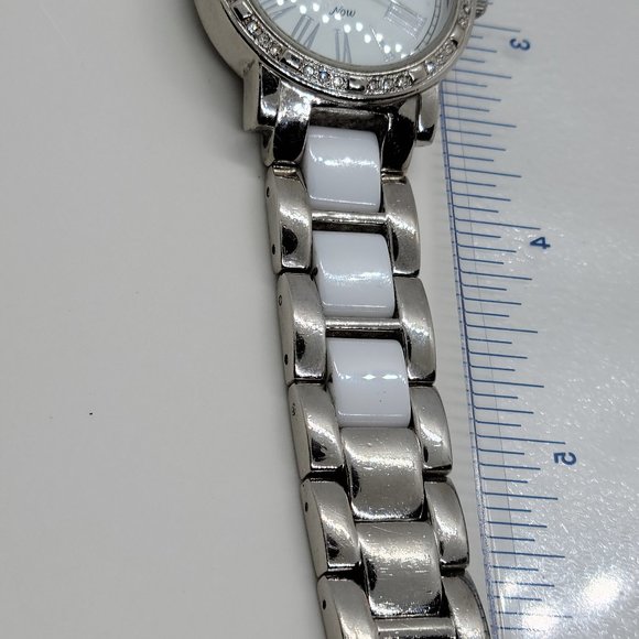 ARMITRON Now Cz Sparkle Chips Porcelain White Face and Combination Ceramic WATCH - Picture 8 of 8